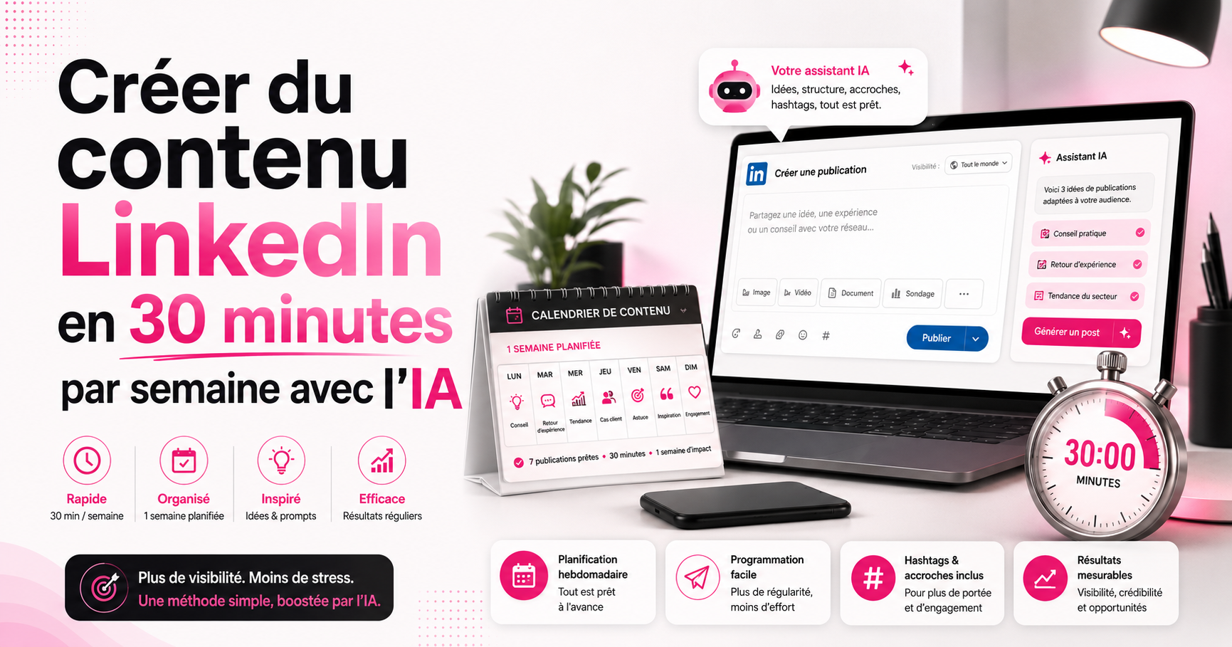 Créer du contenu LinkedIn en 30 minutes par semaine avec l'IA
